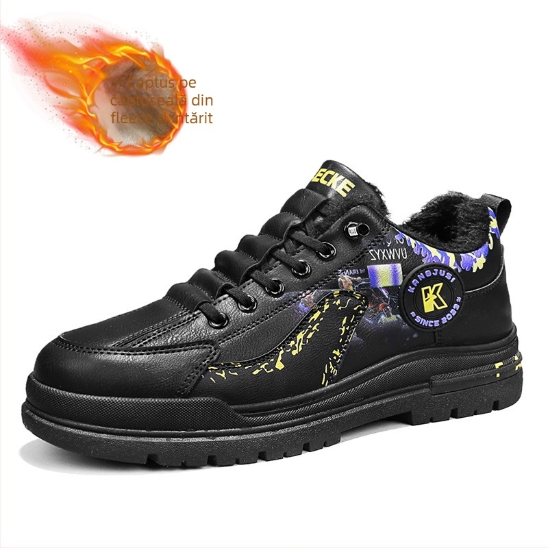 Adidași casual slip-on pentru bărbați, partea superioară din piele, talpă PVC, branț textil, căptușeală din plasă, vârf rotund