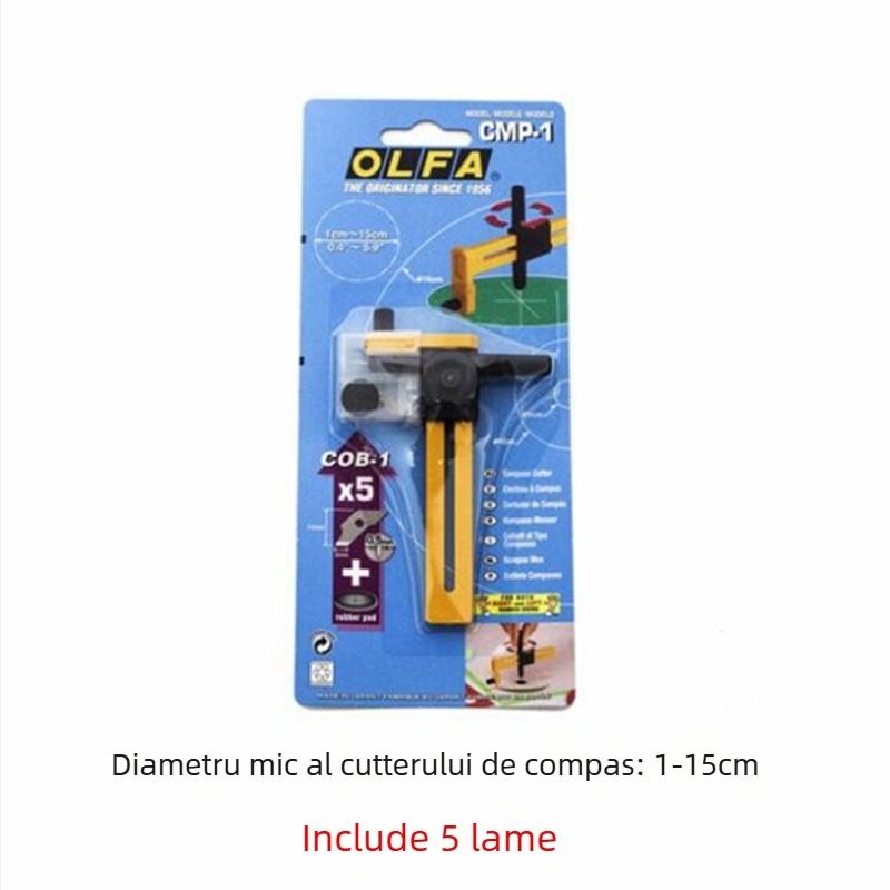 OLFA CMP-1 tăietor circular pentru hârtie, tip subțire, lamă 1,4 cm, lungimea mânerului 108 mm, dimensiunea maximă de tăiere a hârtiei: A4