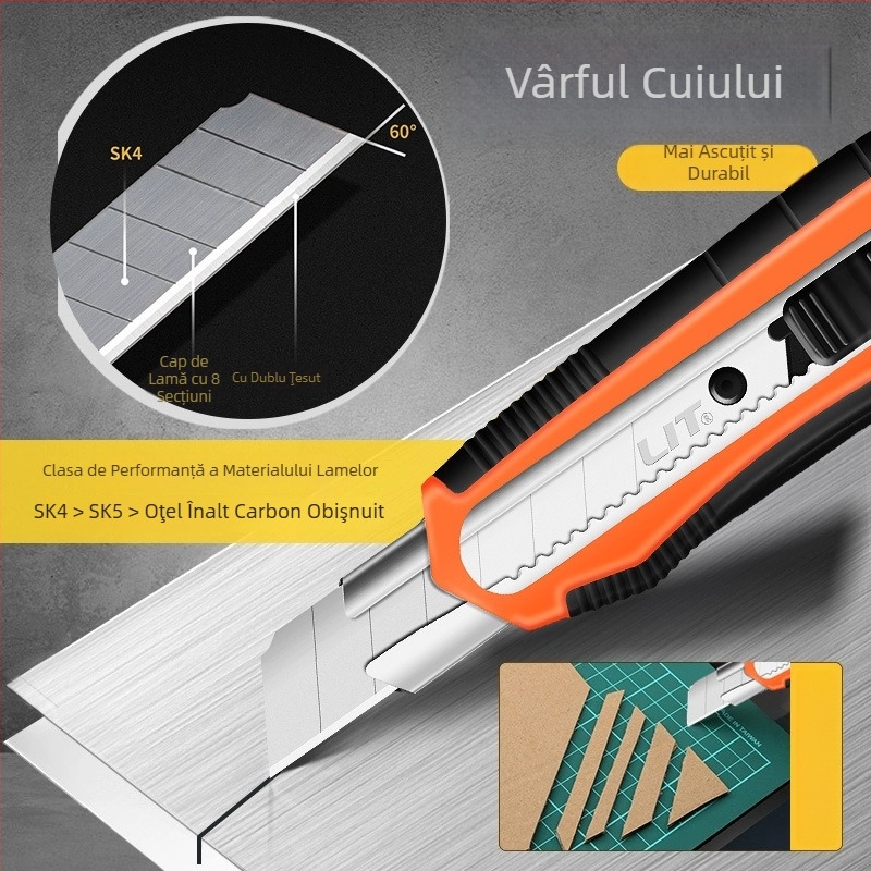 Cuțit mare de despachetare pentru colete, mâner ABS, anti-alunecare, lamă 0,5 × 20 × 100 mm, greutate 95 g, model LIT.181730