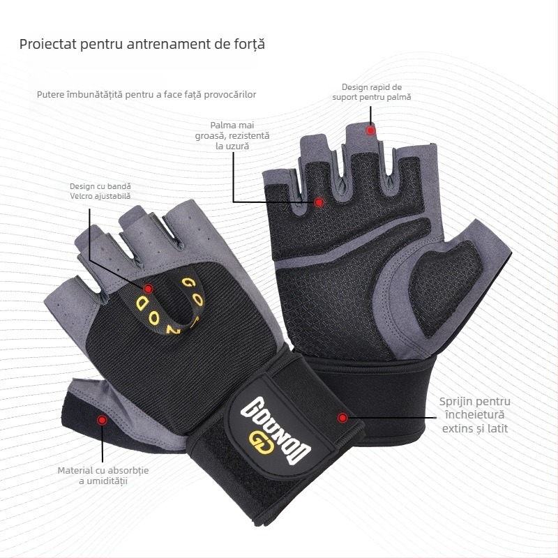 Gounod Mănuși half-finger pentru haltere – protecția palmei, rezistente la uzură, din poliester, pentru fitness