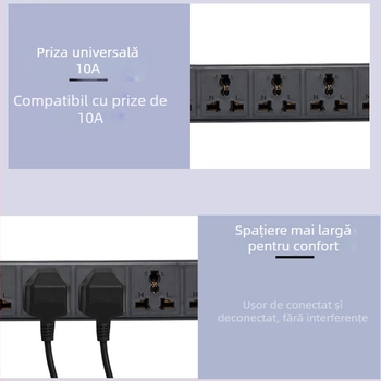 Priză de cablu pentru dulap PDU, 10A, 2500W, carcasă din PC ignifugă, pentru dulap centru de calcul