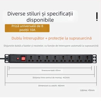 Priză de cablu pentru dulap PDU, 10A, 2500W, carcasă din PC ignifugă, pentru dulap centru de calcul
