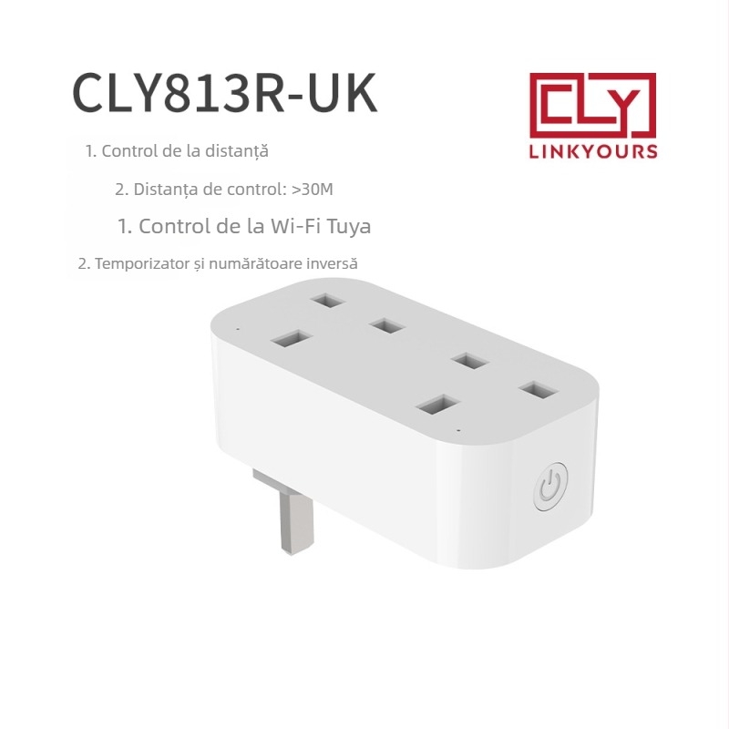 Priză inteligentă britanică 13A cu monitorizare, 1–2 prize, control prin aplicație și temporizare Wi‑Fi