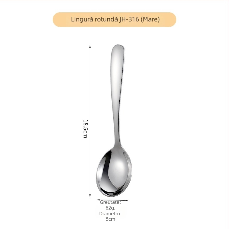 Lingură de inox 316 pentru copii, stil modern minimalist, Hong Junda, finisaj oglindă