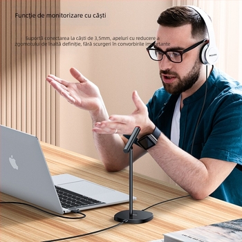 Yesido microfon condenser USB de birou cu reducere a zgomotului, Plug‑and‑Play, SNR ≥ 70 dB — potrivit pentru jocuri, cântat și streaming live