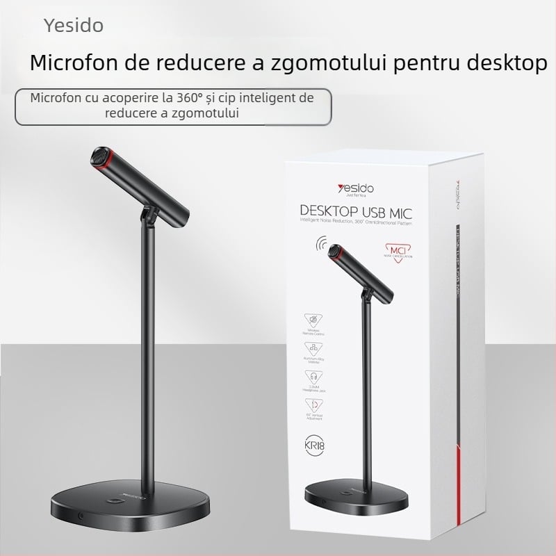 Yesido microfon condenser USB de birou cu reducere a zgomotului, Plug‑and‑Play, SNR ≥ 70 dB — potrivit pentru jocuri, cântat și streaming live