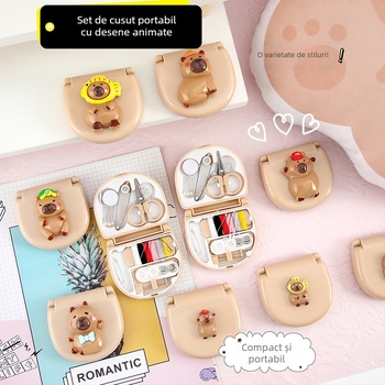 Cutie de cusut E09 — Portabilă, stil desen animat, set de cusut cu mână, 41–54 g