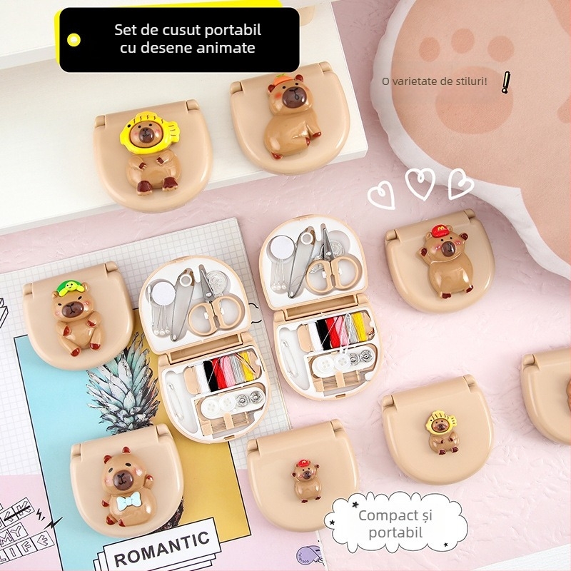 Cutie de cusut E09 — Portabilă, stil desen animat, set de cusut cu mână, 41–54 g