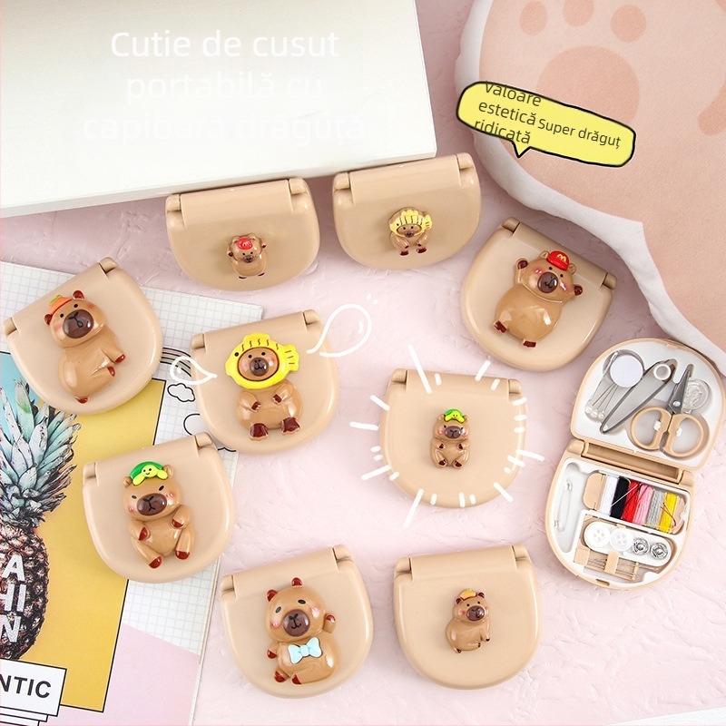 Cutie de cusut E09 — Portabilă, stil desen animat, set de cusut cu mână, 41–54 g