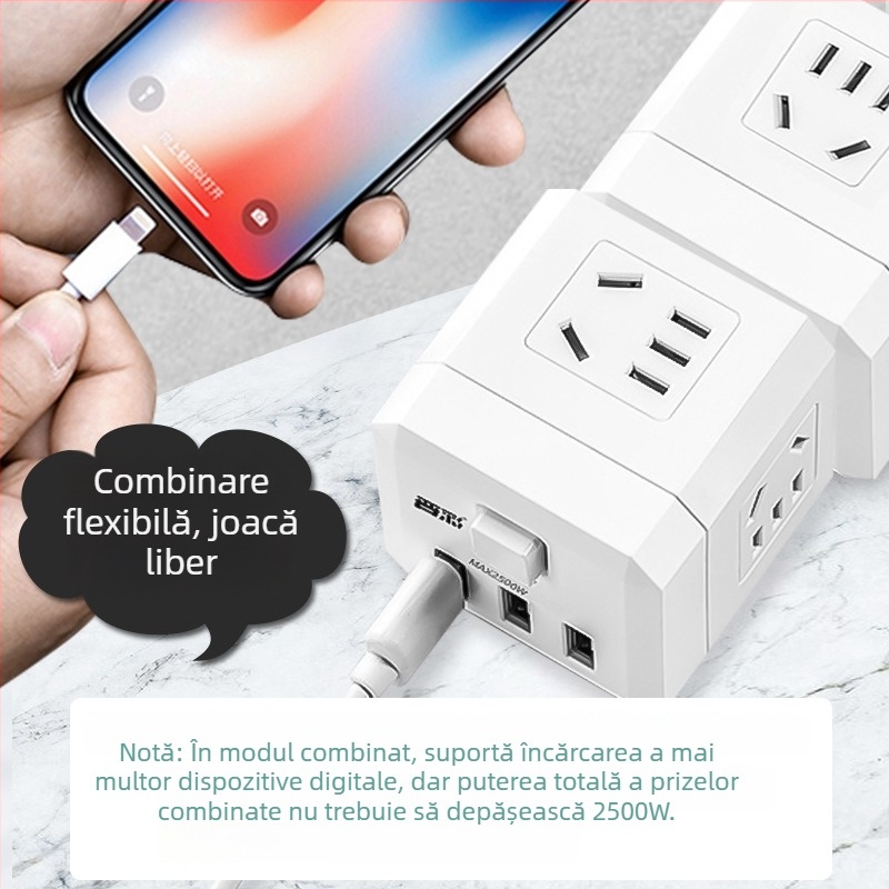 Încărcător USB în formă de cub, prize multiple, 220V, 2500W, certificat CCC