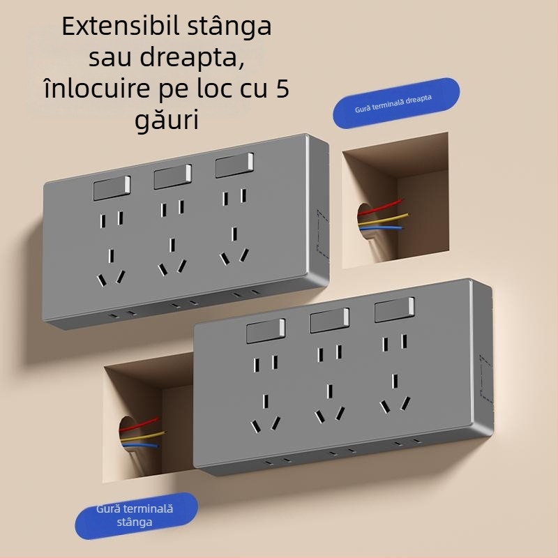 Panou de prize montat pe suprafață cu 21 găuri, întrerupător de alimentare, corp din bronz fosfor, 10 A la 250 V CA, design cu un modul, multiple găuri