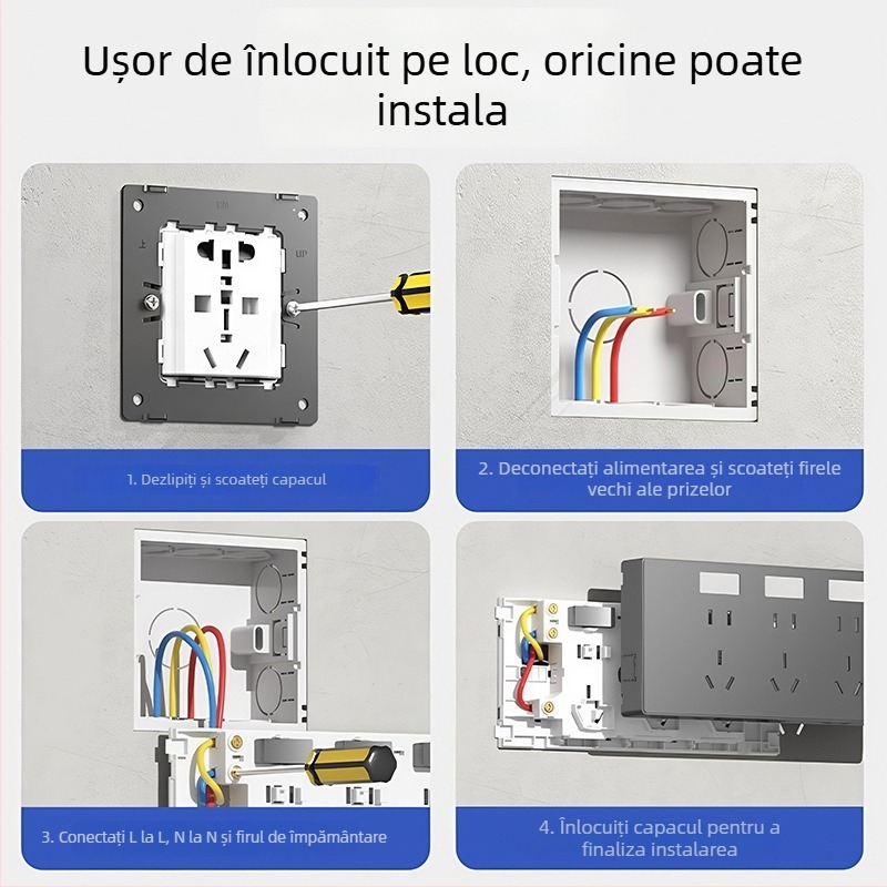 Panou de prize montat pe suprafață cu 21 găuri, întrerupător de alimentare, corp din bronz fosfor, 10 A la 250 V CA, design cu un modul, multiple găuri