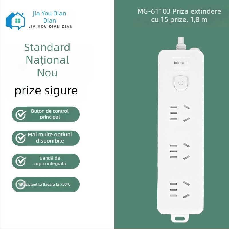 Mo Gong Priză de cablare cu 15 prize, nucleu din cupru fără oxigen, 10 A, 250 V AC