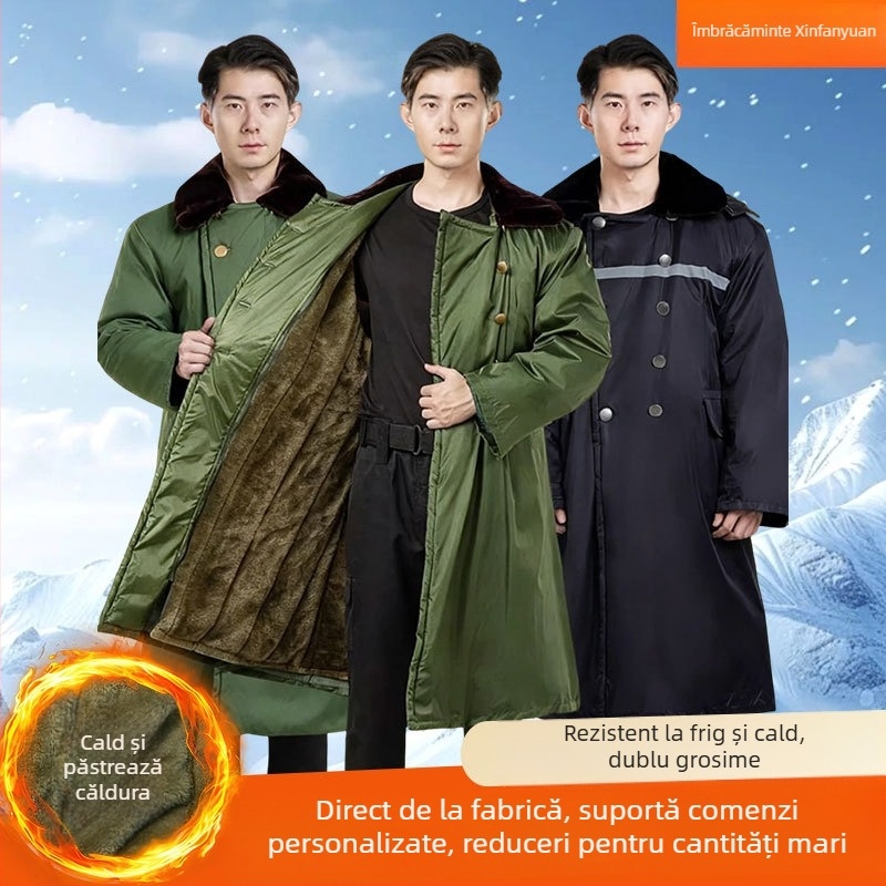 Palton lung în stil militar, polar fleece, cald, uni, iarnă, stil D