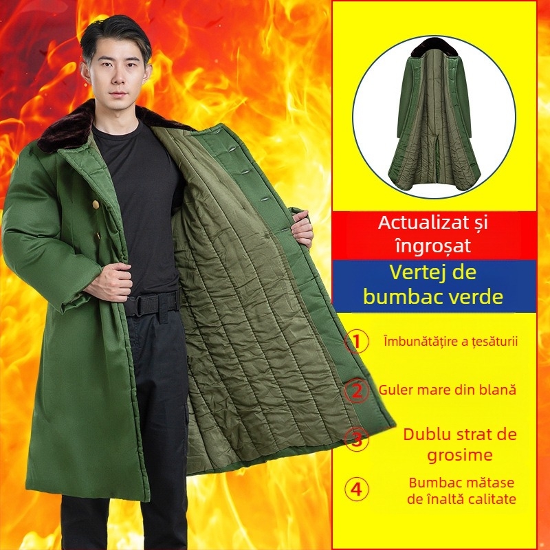 Palton lung în stil militar, polar fleece, cald, uni, iarnă, stil D