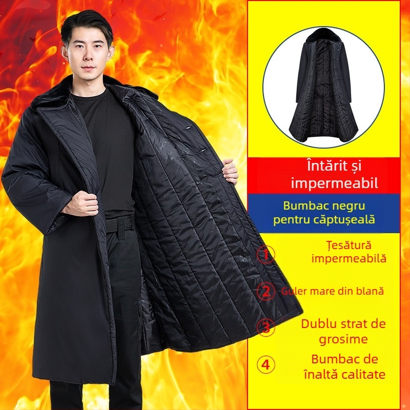 Palton lung în stil militar, polar fleece, cald, uni, iarnă, stil D
