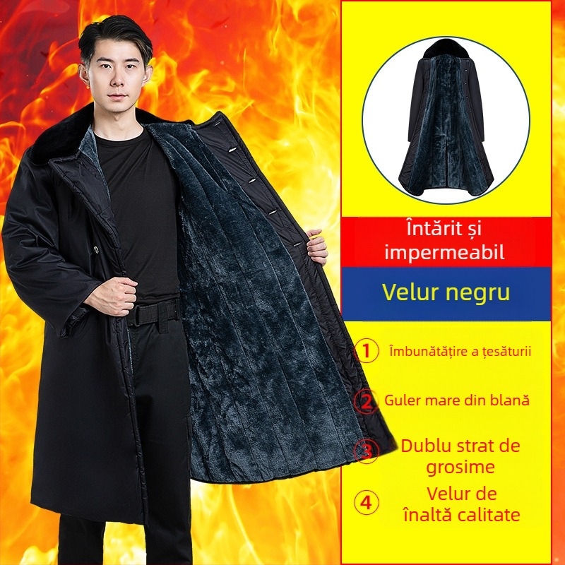Palton lung în stil militar, polar fleece, cald, uni, iarnă, stil D