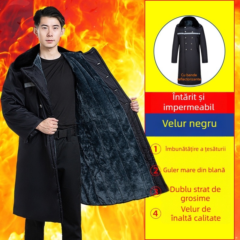 Palton lung în stil militar, polar fleece, cald, uni, iarnă, stil D