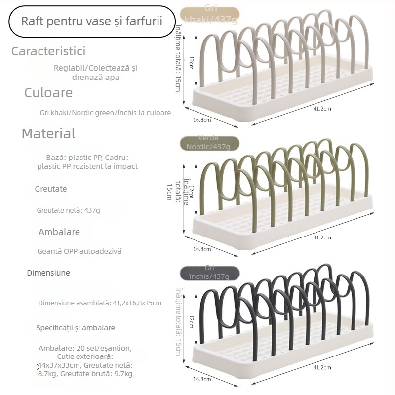Raft pentru farfurii - demontabil, pliabil, mobil (din plastic; fără montaj)