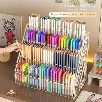 Xiyu 001 suport pentru pixuri din plastic, organizator de birou cu compartimente pe 3-5 niveluri