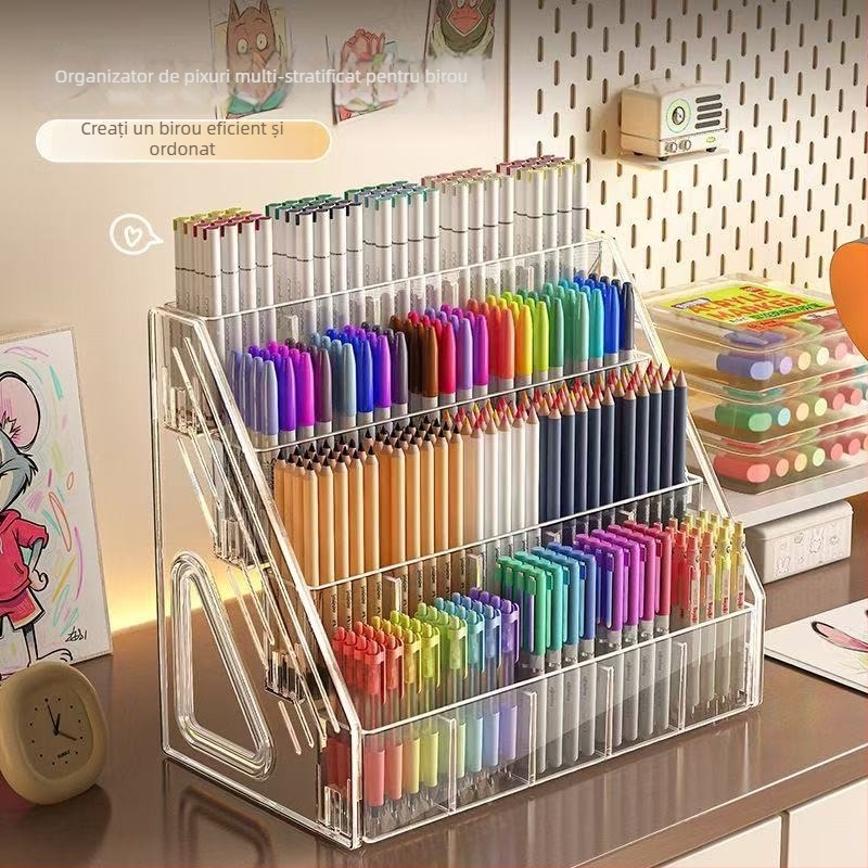 Xiyu 001 suport pentru pixuri din plastic, organizator de birou cu compartimente pe 3-5 niveluri