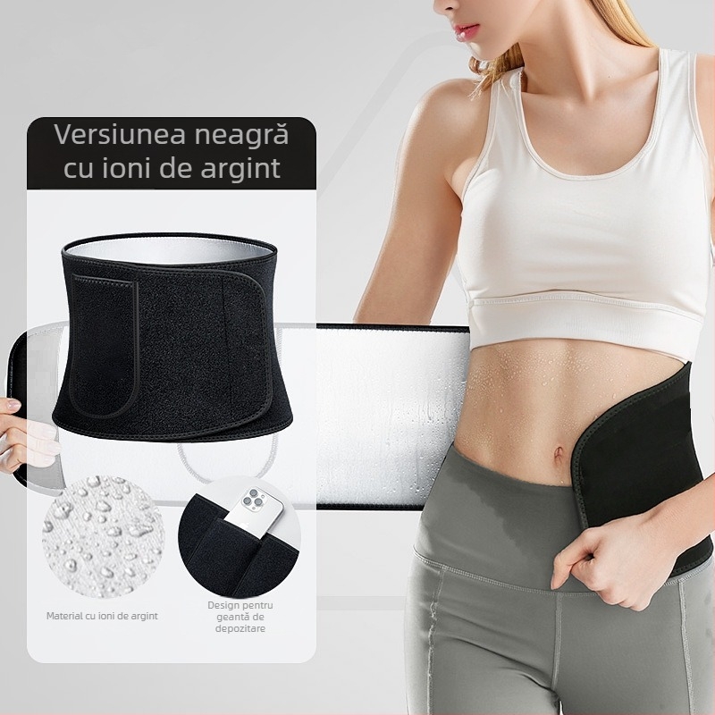 Centură de talie cu ioni de argint pentru transpirație, din poliester, pentru adulți, potrivită pentru alergare și yoga, protecție a taliei