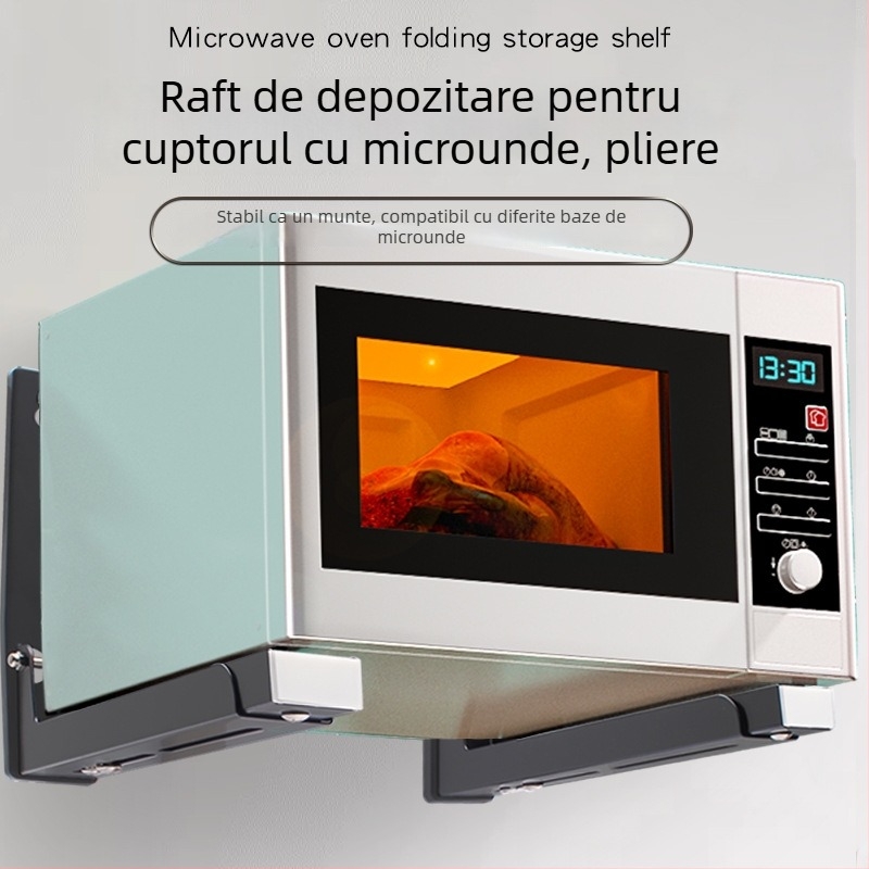 Raft de perete din oțel inoxidabil pentru cuptorul cu microunde, extensibil și pliabil, stil Nordic, model 2025.1.18
