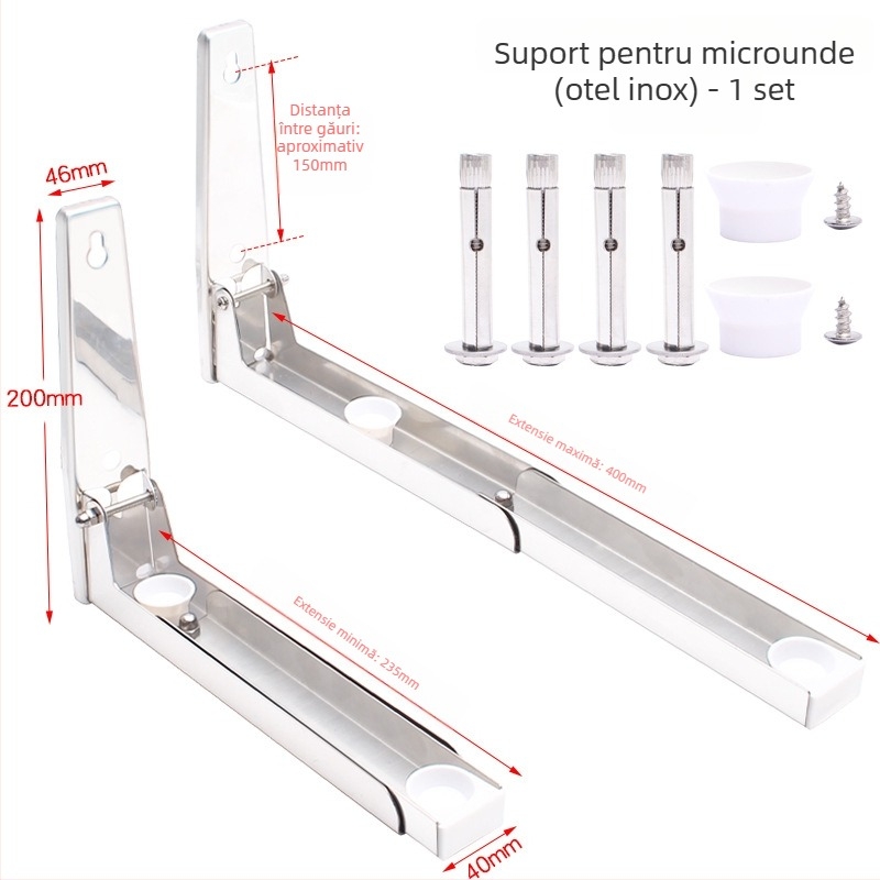 Raft de perete din oțel inoxidabil pentru cuptorul cu microunde, extensibil și pliabil, stil Nordic, model 2025.1.18