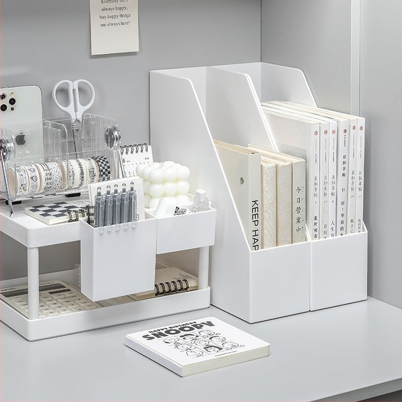 Raft de fișiere de birou – organizator PP cu 1 nivel pentru papetărie, stil simplu și modern Muji