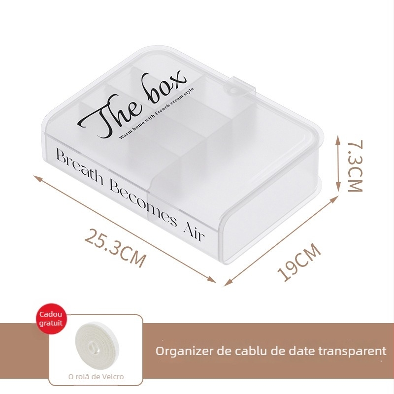 Cutie de depozitare pentru cabluri cu capac, plastic PP, 1 L capacitate, cu compartimente, organizator de birou pentru cabluri și căști