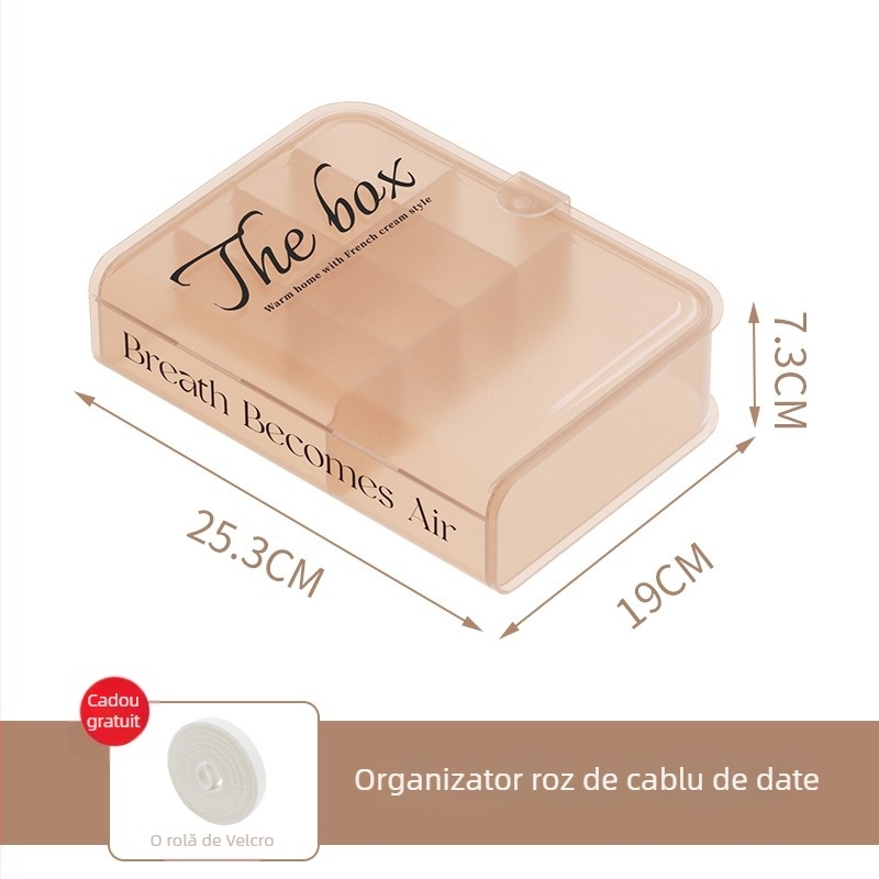 Cutie de depozitare pentru cabluri cu capac, plastic PP, 1 L capacitate, cu compartimente, organizator de birou pentru cabluri și căști