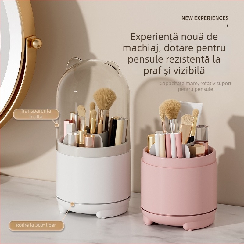 Cutie rotativă de depozitare pentru pensule de machiaj - plastic PP, capacitate 1L, model W2088, organizator cosmetic