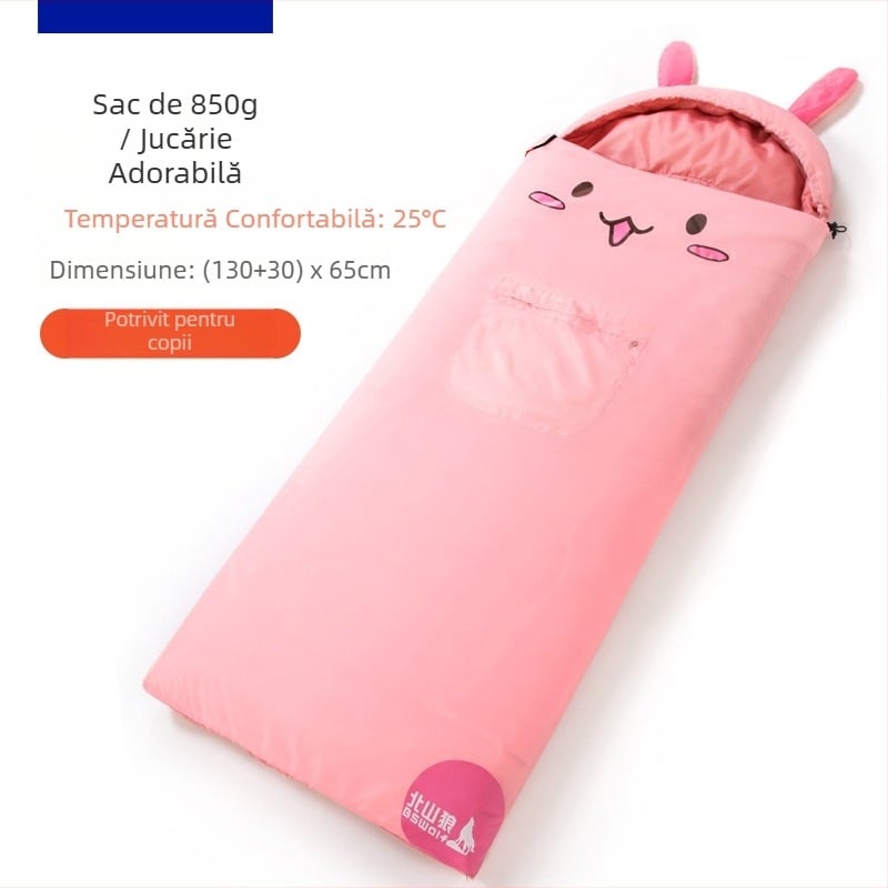 Sac de dormit pentru copii, camping, model tip plic, umplutură poliester, căptușeală și țesătură poliesteră; greutate 850 g; pentru copii