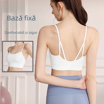 Sutien sport cu design spate unic, cupe pline cu forme subțiri, bretele duble fixe, material nylon (77%), potrivit pentru vară și primăvară