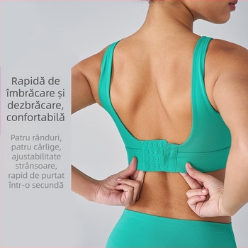 OTSA Sutien sport pentru femei cu pernă încorporată, top de yoga dintr-o bucată, susținere înaltă, închidere cu patru rânduri la spate, bretele fixe dublu