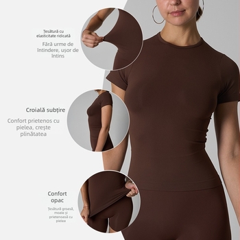 Tricou fără cusuri pentru femei, cu guler rotund, respirabil, din nailon tricotat, mâneci scurte, 82% nailon, pentru toate anotimpurile