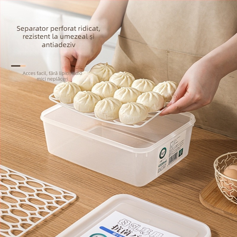 Cutie de depozitare pentru frigider în stil japonez, cu antibacterian prin ioni de argint, plastic alimentar, capacitate mare, pentru găluște la abur