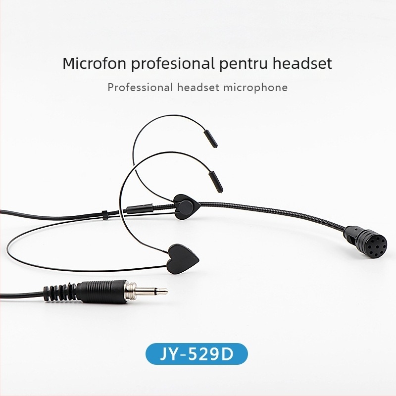 Microfon cu cască purtat pe cap, cu cablu, Junyin JY-529D; răspuns în frecvență 20 Hz–20 kHz; SNR ≥75 dB; lungime cablu 1 m; putere nominală 5 W