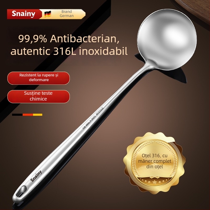 Hiaini spatulă de bucătărie din oțel inoxidabil 316, set cu mâner lung și lingură mare pentru supă – rezistență la temperaturi înalte, imprimare logo disponibil