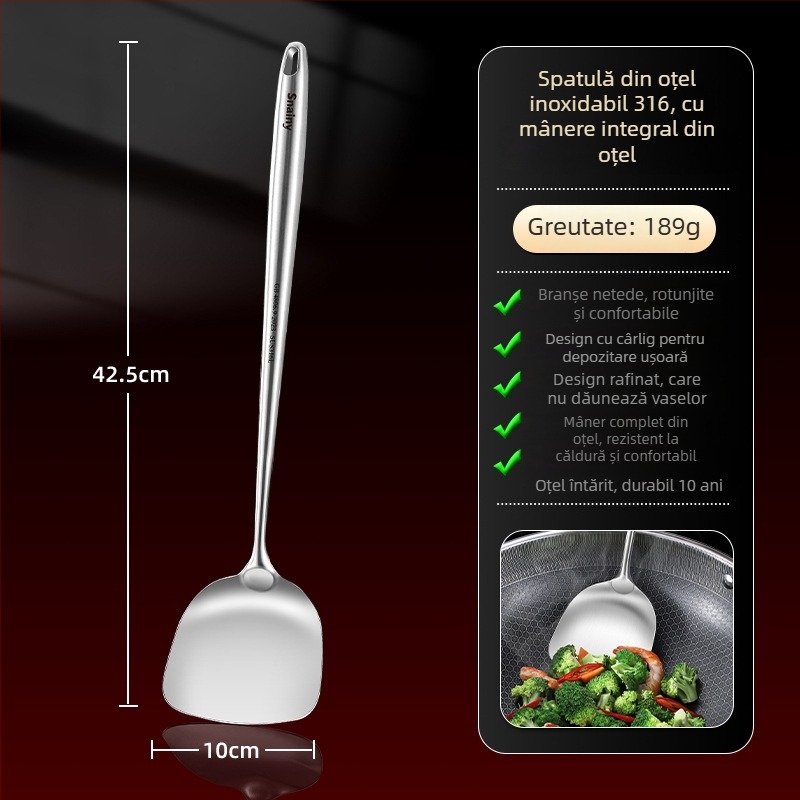 Hiaini spatulă de bucătărie din oțel inoxidabil 316, set cu mâner lung și lingură mare pentru supă – rezistență la temperaturi înalte, imprimare logo disponibil