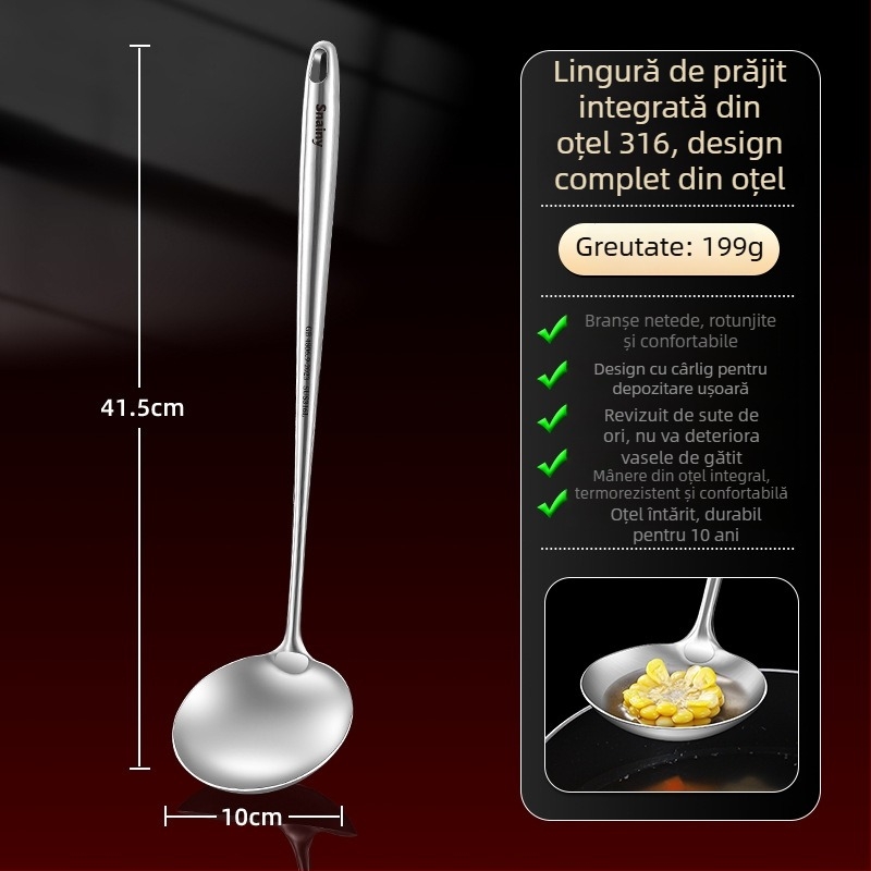 Hiaini spatulă de bucătărie din oțel inoxidabil 316, set cu mâner lung și lingură mare pentru supă – rezistență la temperaturi înalte, imprimare logo disponibil