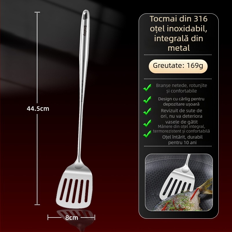 Hiaini spatulă de bucătărie din oțel inoxidabil 316, set cu mâner lung și lingură mare pentru supă – rezistență la temperaturi înalte, imprimare logo disponibil
