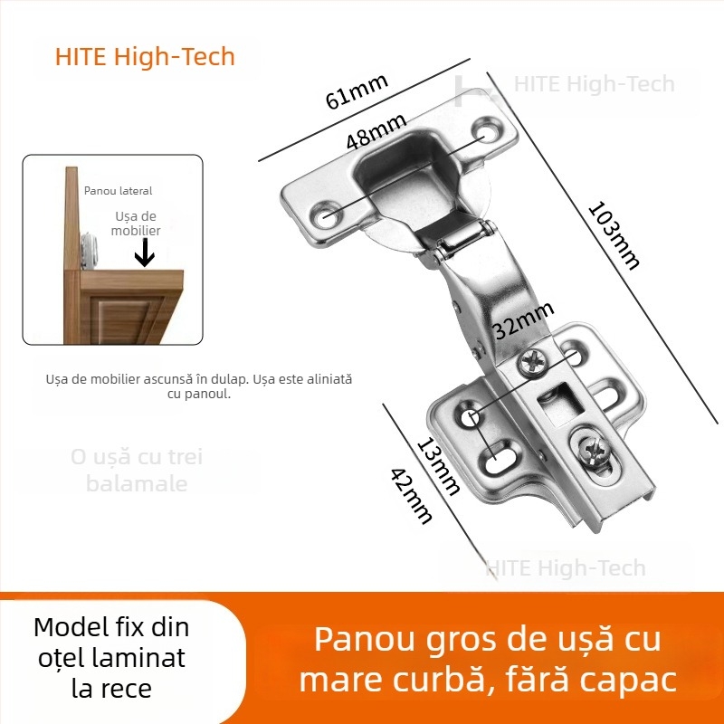 HITE balama pentru ușă de dulap, oțel inoxidabil, amortizare hidraulică, detașabil