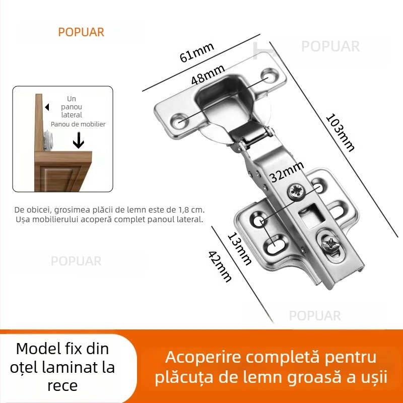 HITE balama pentru ușă de dulap, oțel inoxidabil, amortizare hidraulică, detașabil