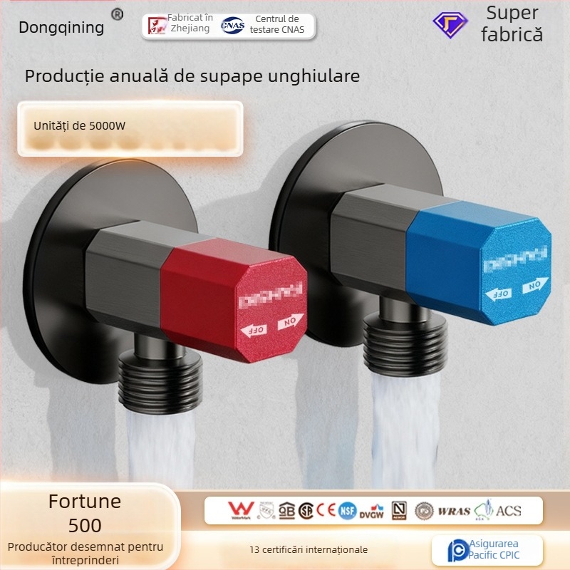Valvă unghiulară din oțel inoxidabil, montaj încorporat, presiune de lucru 1,0 MPa, conexiune 1/2 in, universală pentru apă rece și caldă