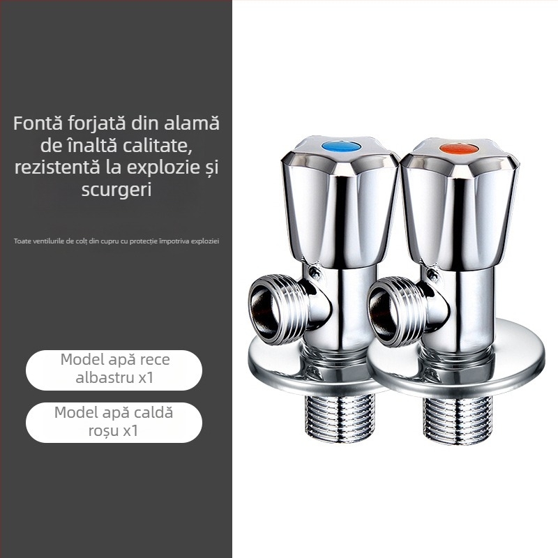 Valvă unghiulară din oțel inoxidabil, montaj încorporat, presiune de lucru 1,0 MPa, conexiune 1/2 in, universală pentru apă rece și caldă