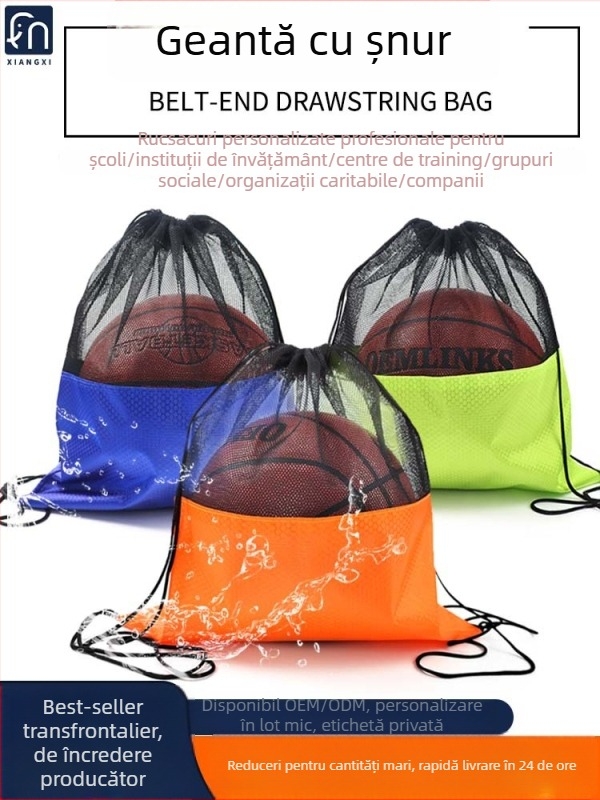 Geantă de sport cu șnur, cu buzunar din plasă pentru baschet | Material: Oxford stofă | Brand: Elephant Series | Imprimare logo disponibilă | Cod produs: TBD11