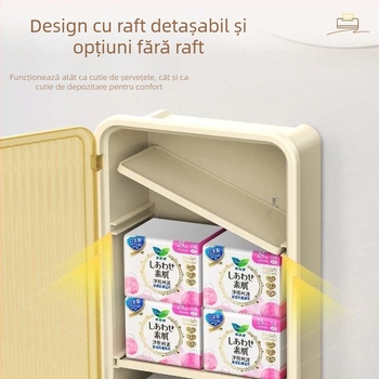 Dulap de baie montat pe perete, fără găuri, din plastic, cu 3 etaje, suport pentru hârtie igienică, rezistent la apă, stil modern minimalist