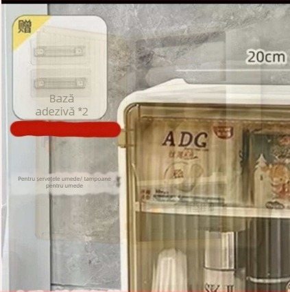 Dulap de baie montat pe perete, fără găuri, din plastic, cu 3 etaje, suport pentru hârtie igienică, rezistent la apă, stil modern minimalist