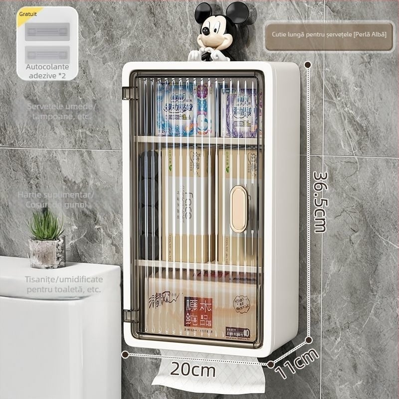 Dulap de baie montat pe perete, fără găuri, din plastic, cu 3 etaje, suport pentru hârtie igienică, rezistent la apă, stil modern minimalist
